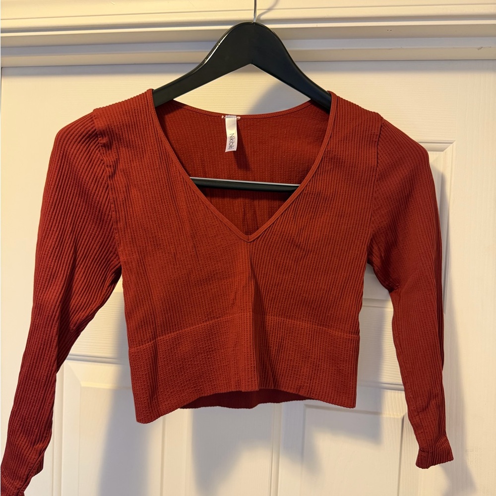 Nikibiki Rust V-Neck Ribbed Crop Top